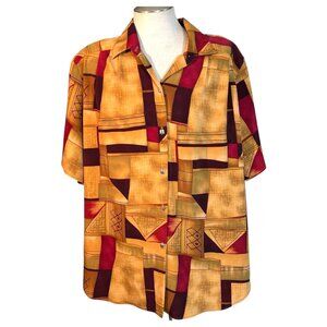 Maggie Sweet Womens Plus Size 2X Blouse Top Button-Up Shirt Geometric Print